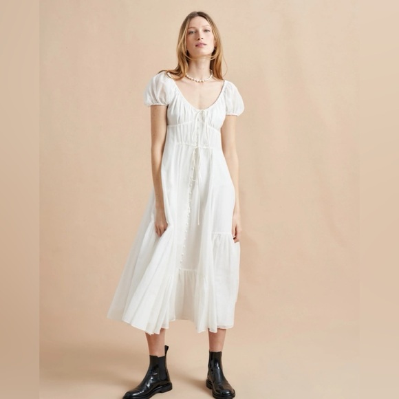 NWT LA LIGNE Josie Cotton Silk blend Midi Dress In Ivory Medium - Picture 2 of 10